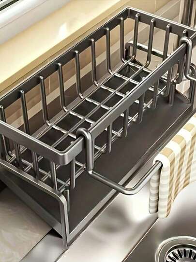 1pcs Effective Draining Kitchen Sponge Shelf, Soap Holder, Stainless Steel Material Is More Sturdy, Slope Design Is Free From Water Accumulation, Towel Independent Rack Effective Anti-Mold, Kitchen Storage