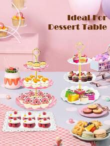 4 Styles, 3 Colours Cake Stand , White Square Lace Edge Tray, Plastic Dessert Table Stand Set , 3 Tier Cupcake Display Stand Biscuit Tray Stand Serving Tray Cake Display Tower And 1 Piece Dessert Tray Set Ideal For Baby Showers, Tea Parties, Weddings, Birthday Parties, Baby Gender Reveal Parties, Baby Shower Party Decorations (Multi Colours) - Multicolor - View 6