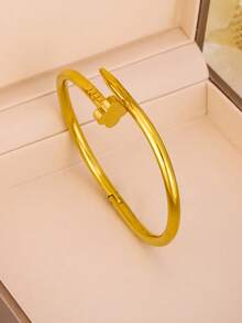 1pc Titanium Steel Bangle, Mirror Polished, Vacuum Electroplated, Anti-Fading Spring Clasp, Lucky Four-Leaf Clover Design With Rhinestones, Classic Fashion For Daily Wear - Three Bracelets - View 3