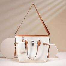 Gaby Show Women's Fashion Glamorous Bag Premium Line Chic Satin Lining + Coin Purse - 象牙色/焦糖色 - 查看 2