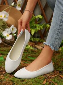 2025 Autumn Women's Ballet Flats Slip On Summer Shoes - White Round Toe Flat Casual Loafers For Women, Lightweight Breathable Comfortable Daily Wear