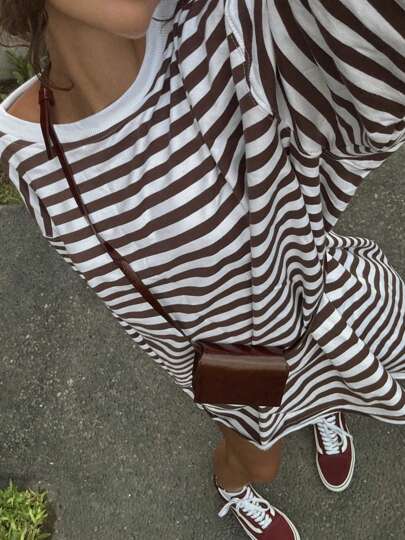 Striped Full Sleeve T-Shirts Streetwear Casual O-Neck Loose Fit Tees Simple All-Matched Autumn Oversized Tops For Women