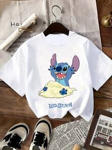 Crew Neck T-Shirt, Casual Fashion Short Sleeve T-Shirt, Slightly Stretchy, Opaque, Easy To Care For Material, Perfect For Everyday Wear, Ladies - 白色 - 查看 1