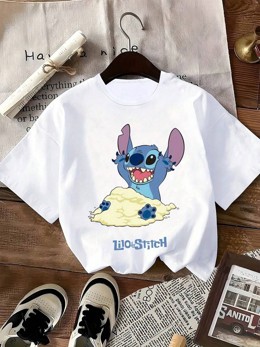 Crew Neck T-Shirt, Casual Fashion Short Sleeve T-Shirt, Slightly Stretchy, Opaque, Easy To Care For Material, Perfect For Everyday Wear, Ladies - 白色 - 查看 1