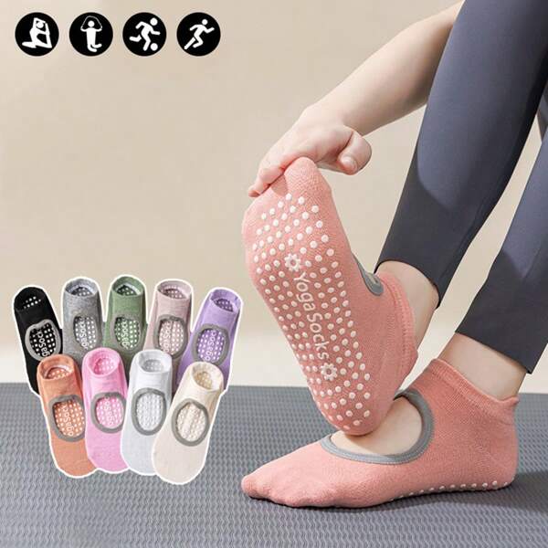 1 par de meias esportivas finas aleatórias femininas para primavera e verão, meias ocas de silicone antiderrapantes para ioga, pilates, adequadas para exercícios em ambientes fechados, aeróbica, corrida, alongamento, exercícios com aderência no chão