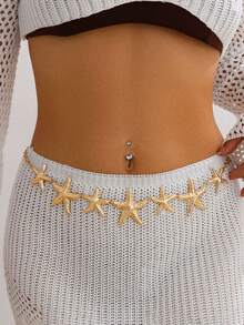 1 件优雅迷人的波西米亚海星时尚腰链，夏季银金首饰，性感身体链比基尼腰带，海滩度假
