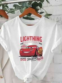 Women's Summer Tops, Cartoon Print Women's Clothes, Short Sleeve Women's Casual T-Shirts, Summer Tops, Shirts, Women's Summer Clothes, Summer Clothes, Women's Graphic T-Shirts, Women's Tops, White Tops - 白色 - 查看 1