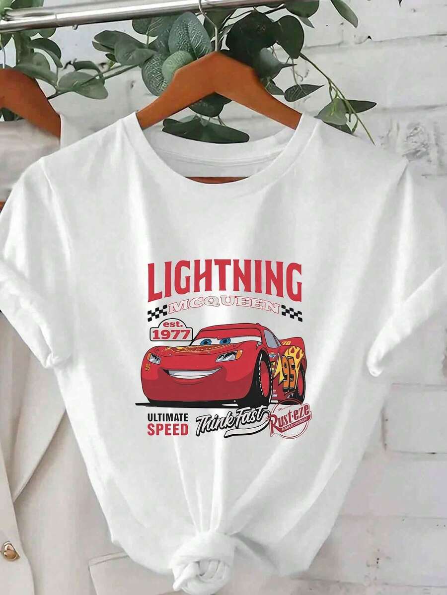 Women's Summer Tops, Cartoon Print Women's Clothes, Short Sleeve Women's Casual T-Shirts, Summer Tops, Shirts, Women's Summer Clothes, Summer Clothes, Women's Graphic T-Shirts, Women's Tops, White Tops - 白色 - 查看 1