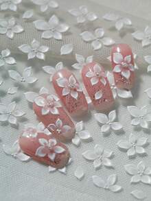 1 Conjunto de Adesivos de Unha em Formato de Flor Branca Translúcida de Cristal Puro, Estilo Fada Chinesa com Relevo 3D - Branco - Ver 6