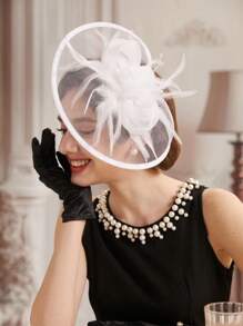 1 件 Ffascinators 女士帽子，精美茶会帽，优雅的 1950 年代肯塔基德比帽，羽毛发夹，适合新娘婚礼派对，鸟笼面纱头带，花朵，1920 年代赛马头饰，复古布里奇顿软呢帽，贝雷帽，50 年代服装教堂帽，黑色面纱，适合葬礼，1940 年代礼服，维多利亚帽，药盒帽，洛丽塔配饰，适合女性，女孩生日，母亲节，万圣节，圣诞节礼物