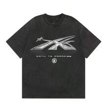 Unisex Helstar Graphic Tee - Vintage Washed Black T-Shirt, Streetwear Fashion, Casual Short Sleeve