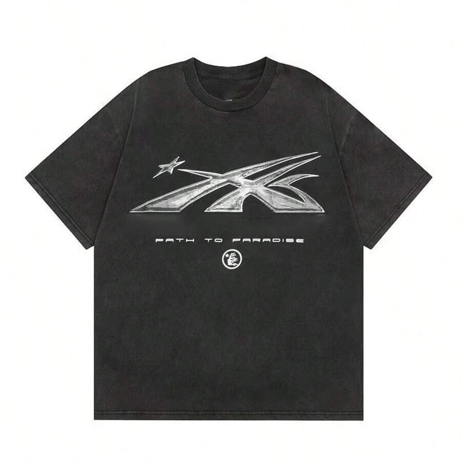 Unisex Helstar Graphic Tee - Vintage Washed Black T-Shirt, Streetwear Fashion, Casual Short Sleeve