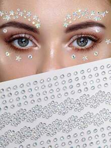360 件 3D 闪光脸星圆形钻脸贴纸，360 件 1 张脸部宝石闪亮闪光装饰，适合开学季/日常派对/音乐节化妆舞会 DIY，360 件闪亮水钻宝石脸贴纸可贴于头发、眼睛、脸部、身体 - 彩色 - 查看 2