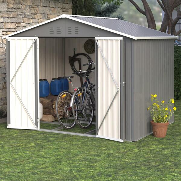 Jaxilyn Jaxilyn 8x6FT Gerätehaus Geräteschuppen  Graues Metall-Tool-Shed mit Klapptür, Anthrazit-Farbe – Ideal für Gartengeräte und Werkzeugaufbewahrung Gartenhaus, incl. Fundament