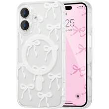 Magnetic For IPhone 16 16E 16 Pro 16 Promax 16 Plus 15 14 13 12 11 17/17pro/17promax/17air/17E Case, Bow Case Compatible With MagSafe, Wireless Slim Clear Ribbon Aesthetic Phone Cover Anti-Yellowing Shockproof Protective Cover For Women Girl - White - TMCX 蝴蝶結 白色 - 查看 1