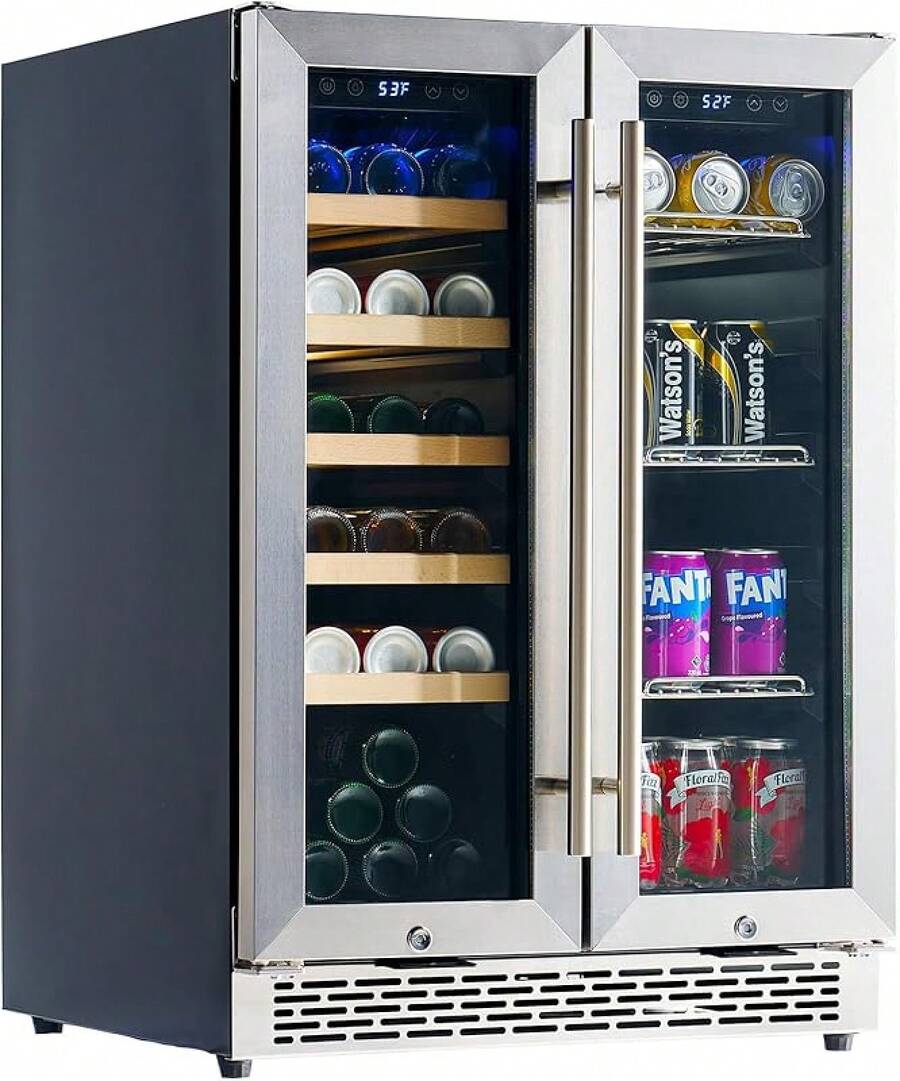 24-Inch Dual Zone Wine & Beer Fridge, Built-In Or Freestanding Beverage Refrigerator With Adjustable Shelves And Glass Door, Holds 20 Bottles & 207 Cans, 34–68℉ For Kitchen Bar Office - Dual Zone-78 Cans+20 Bottles - View 1