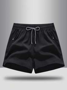 Pantalones cortos de verano casuales de unicolor con cordón en la cintura para hombres