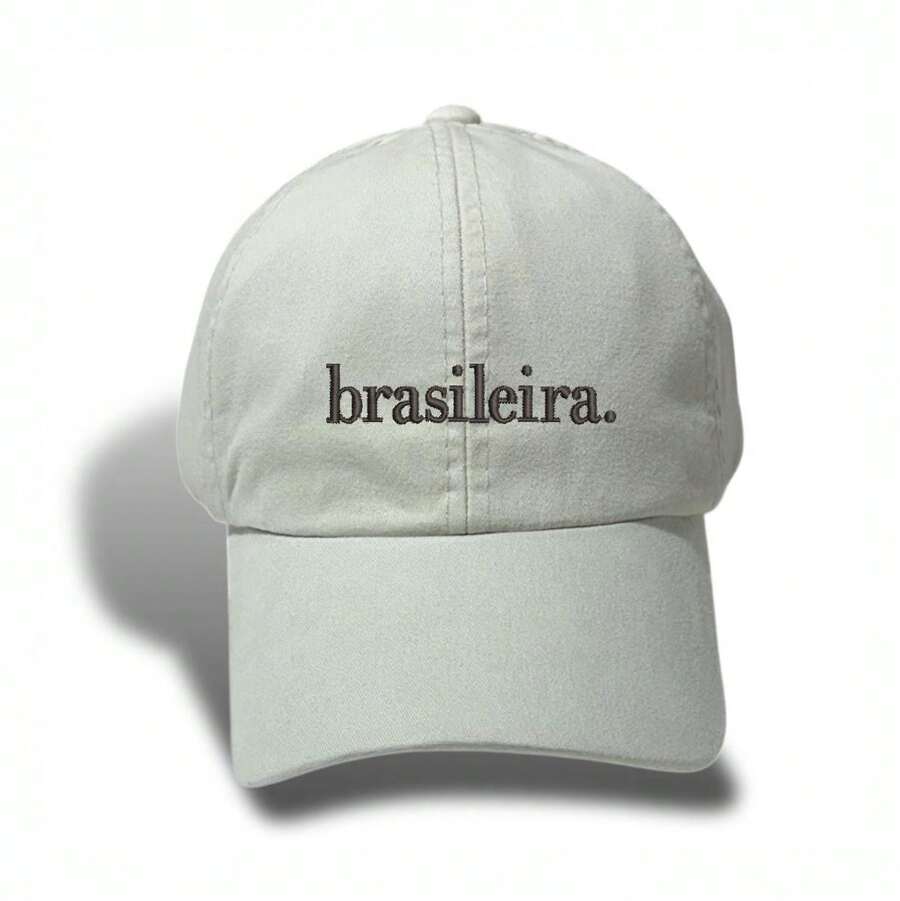 Unisex Dad Hat In 100% Cotton Twill, Brazilian Custom Curved Brim. - 淺米色刺繡黑色 - 查看 1