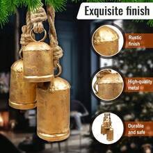 Set Of 3 Large Rustic Gold Christmas Bells For Decorations Ideal For Door Hanging Stairs Walls - Large - View 5