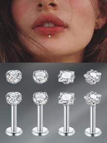 CIZME 1 Set mit 8 Stücken klassischer, durchsichtiger UV-Plastik-Barbell, 16G Lippenpiercing und Knorpelohrringe, rund, quadratisch, Herz, Pentagramm, Würfelform, transparente Lippenstifte und Ohrknorpelpiercing für Frauen und Männer, Alltagsgebrauch, 6mm, 8mm, 10mm Länge