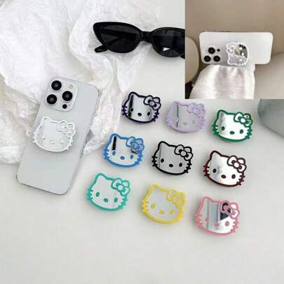 Sanrio 1 pieza Soporte de teléfono de Hello Kitty, lindo espejo portátil de maquillaje, soporte de teléfono de joyería de dibujos animados de Hello Kitty, accesorio de teléfono, regalo ideal para mujeres, adecuado para la temporada de regreso a la escuela (lea las precauciones antes de usar para evitar un uso indebido y daños, ya que el producto está hecho de acrílico, puede haber pequeños rasguños pero no afecta el uso y la apariencia)
