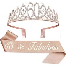 2pcs/Set Birthday Sash And Tiara For Women Including Birthday Crown,It's My Birthday 11th 12th 13th 14th 15th 16th 17th 18th 19th 20th 21th 22th 23th 24th 25th 26th 29th 30th Birthday Sash Ribbon Fabulous Candles And Cake Topper, Birthday Women Gifts For Happy Birthday Party Favor Supplies For Rose Gold Party Accessories