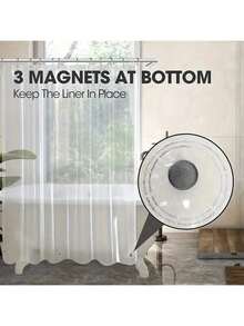 1 件加厚透明 PEVA 浴帘衬垫，带 3 个重型磁铁和 12 个塑料浴帘挂钩，防水，适用于浴室和阳台浴室装饰