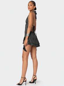 Deep V Neck Backless Distressed Asymmetrical Sexy Mini Dress, Apocalyptic Inspired - Black - View 4