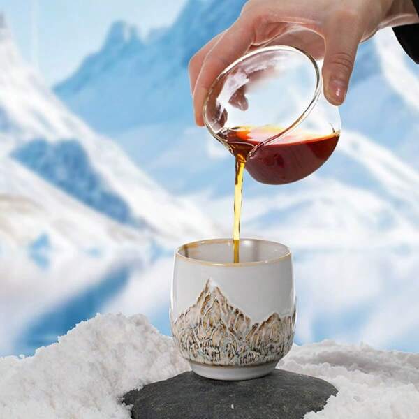 Crackle Glaze Ceramic Concentrated Coffee Cup, Creative Mountain Texture Individual Tea Cup With Large Capacity