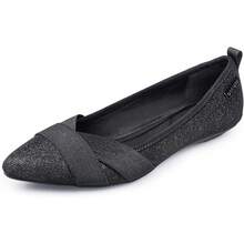 Zapatos planos con punta puntiaguda y brillo, cómodos y casuales con cuña baja, zapatos planos elegantes para mujer - Negro - Ver 8
