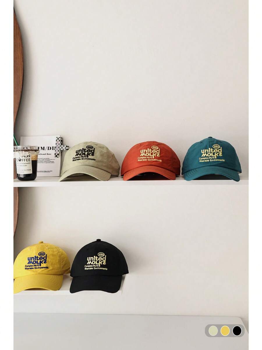 1 pieza Gorra de béisbol con bordado de letra, estilo primavera y verano para hombres y mujeres, tamaño de cabeza grande versátil, ala ancha para protección solar y estilización del rostro - Multicolor - Ver 1