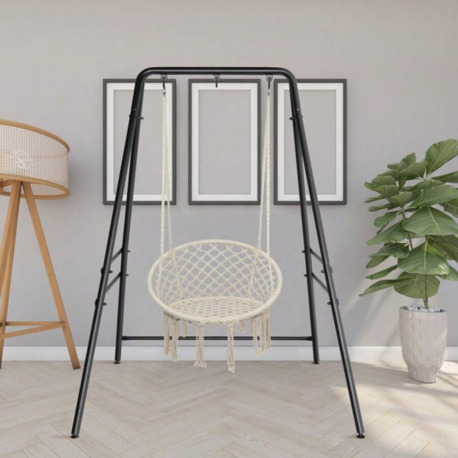 133*137*180cm Wrought Iron Four-Legged Standing 200kg Three Rings Hanging Chair Frame - Black - View 1