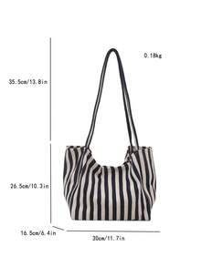 时尚复古条纹帆布手提包，大容量，用途广泛，是工作、上学或户外活动的理想之选，可用作背包、帆布包或沙滩包。 - 深色水洗藍 - 查看 5