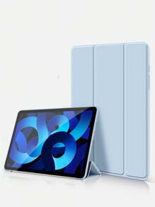 TenYide Silikon Klar iPad Hülle mit dreifach faltbarem Tablet Cover, Stifthalter, transparente Rückschale, schlankem Ständer, stoßfest, gegen Stürze - Eisblau