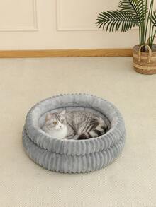 1pc Soft & Comfortable Washable Round Cat Bed, Suitable For Small, Medium & Large Cats And Dogs, All Season Use - Grey - View 4