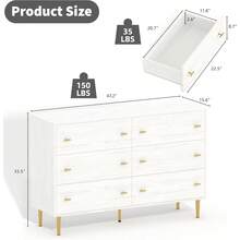 Fumei 6 Drawers Dresser For Bedroom, 47.2" Wide White Dresser Wood Rustic Chest Of Drawers With Large Drawers & Bar Handles,Natural Texture,Drawer Organizer For Living Room,Hallway And Entryway - 15.6 英吋深 x 47.2 英吋寬 x 33.5 英吋高(6 個抽屜) - 查看 2