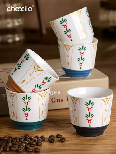 choxila 1pc Ceramic Coffee Cup, Saudi Style, Mug, Tea Cup, Floral Design – Perfect For Tea, Coffee, Home Decor (Festival Of Sacrifice) Gifts, Gift For Saudi National Day