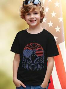 Kids T Shirt Cute American Eagle Wearing USA Flag Sunglasses Fun Boys Girls Summer Tee Gift Cool Graphic Top Fashion Casual Kidswear  Youth Apparel - 白色 - 查看 2