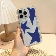 Funda para teléfono 1 funda para teléfono X/11/12/13/14/15/16 Pro |   Diseño de olas |   Chicas y hombres lindos |   Estrellas Azul Marino Sobre Fondo Blanco Diseño Simple - Blanco - Ver 4