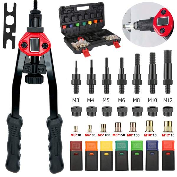 430PCS Rivet Nut Riveting Kit Nutsert Tool Riveter Gun Heavy Duty M3-M12 Rivets