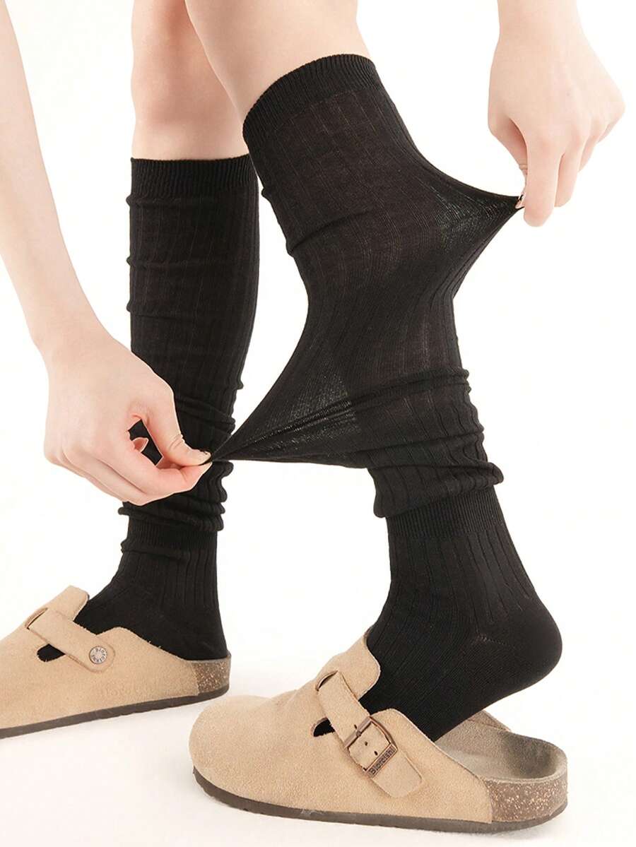 1 双/3 双女士薄款竖条纹及膝袜，透气百搭，夏季 - 彩色 - 查看 1