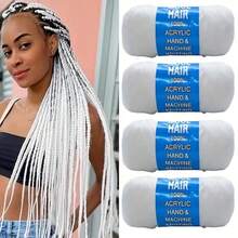 4 Pcs Brazilian Wool Hair Low Temprature Flame Retardant Synthetic Fiber For Wig Materials Braids For Women, Senegalese Twist, African Weaving, Box Weaving, High-Temperature Fiber, Easy To Install, Soft Texture, Crochet Hair Extension Thread