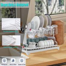 Dish Drying Rack: 2 Tier Stainless Steel Dish Rack For Kitchen Counter,Dish Racks For Kitchen Counter And Sink - Large Dish Drying Rack With Drainboard & Utensil Holders - Stainless Steel Dish Drainers Kitchen Organization And Storage - Trắng mờ - Xem 4