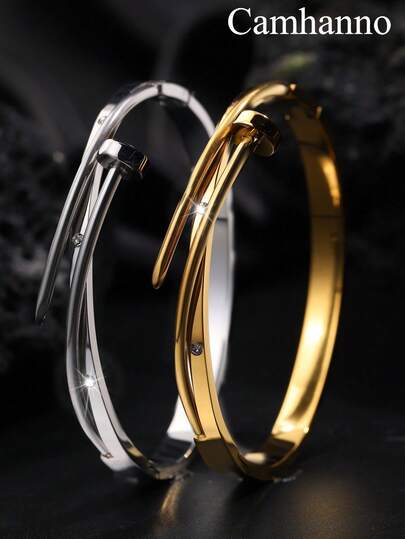 1 Piece Exquisite Fashion Stainless Steel Five-Diamond Nail Bracelet For The Holiday To Give Boyfriend