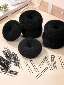 29 piezas Conjunto de accesorios para hacer moños de niña, que incluye 9 piezas de herramientas para hacer moños y 20 piezas de pasadores en forma de U - Negro - Ver 8