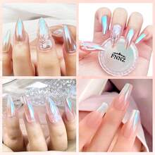Unicorn Chrome Nail Powder, Aurora Unichrome Mermaid Aurora Nail Powder Pigment Pearlescent Nail Art Glitter Decoration For Home DIY Nail Salon Manicure - Glacier Ocean,7118442 - 淺藍色 - 查看 2