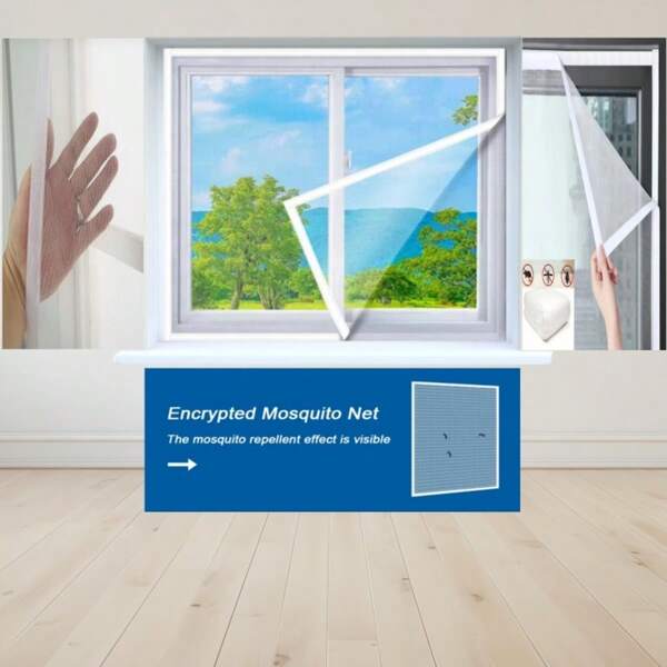 1pc Household Mosquito Net Window Screen, Easy Installation With Self-Adhesive No Drilling Required, Removable & Washable, Breathable Transparent Mesh To Prevent Mosquitoes & Flies, Suitable For Various Window Shapes