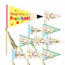 12個セット 幼稚園初日サイン、新学期ペナント、リボン付き幼稚園初日旗、自分だけの写真撮影用小道具、子供用DIYクラフトキット、教師用教室用小道具 - 黄色 - チェックする 6