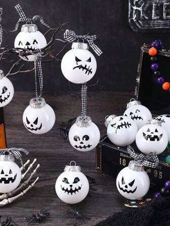 12/24 pièces Boules fantômes Décorations de Noël, convient pour l'arbre de Noël, les fêtes et la décoration de maison hantée (blanc)