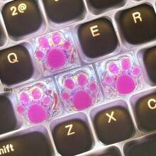 4 件手工制作的可爱猫爪键帽，适用于定制机械键盘 - ABS 树脂，商务风格，OEM 高度